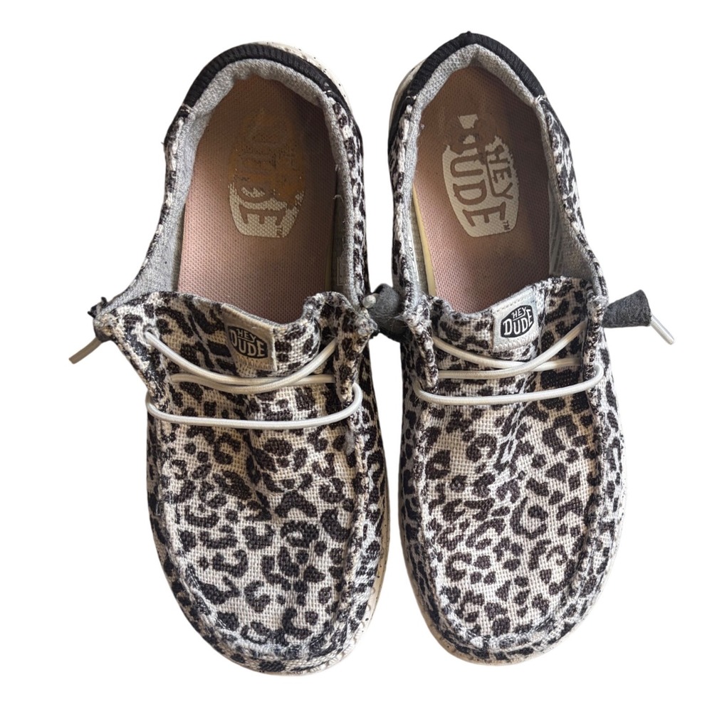 Hey Dude Wendy Leopard Black Grey Animal Print Slip On Loafers Shoes Womens 6